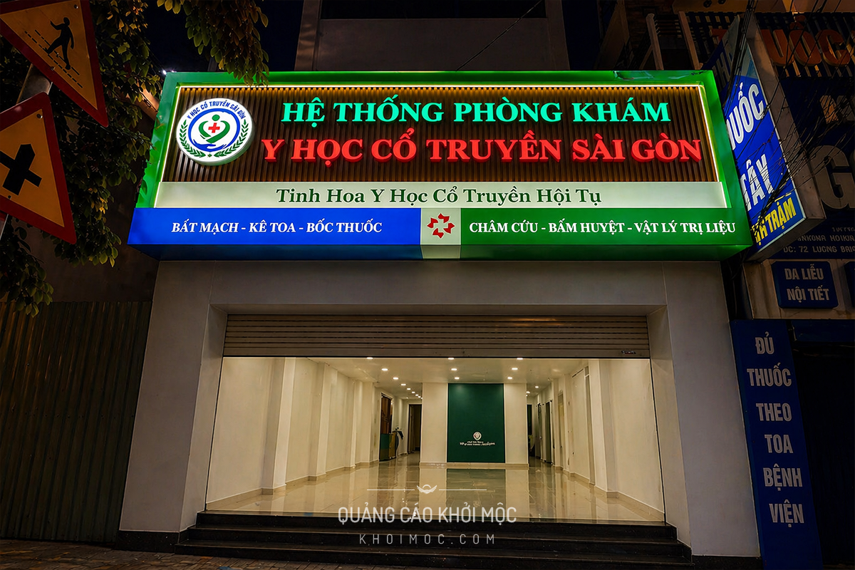 hình ảnh mặt tiền y học cổ truyền sáng LED nổi bật