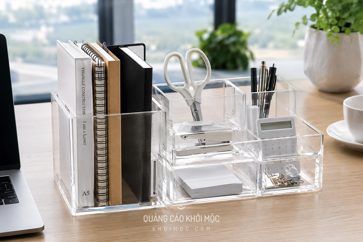 Kệ mica trong suốt trên bàn làm việc văn phòng