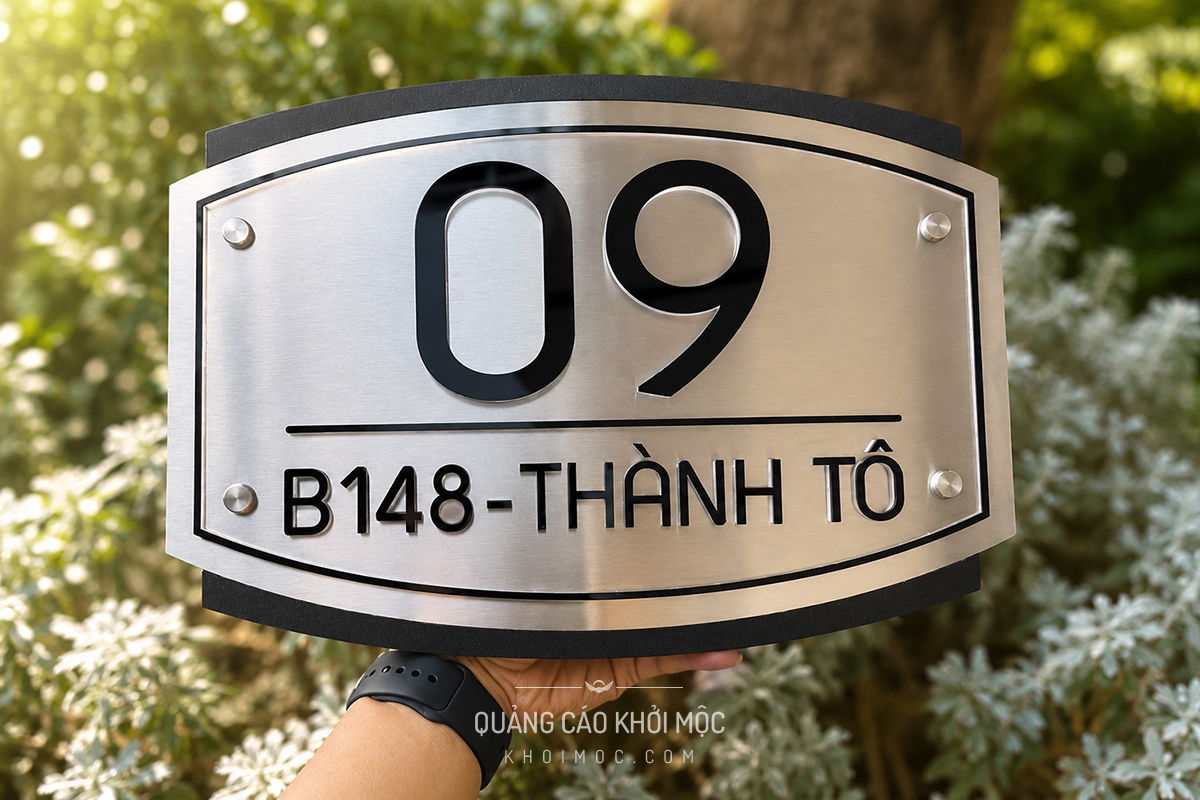Bảng số nhà inox hình oval, chữ đen B148-Thành Tô số 09
