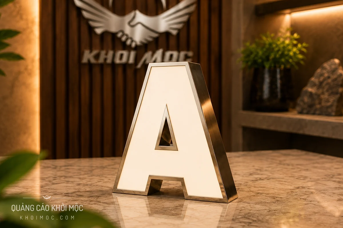 Chữ inox bạc xước, mặt mica phẳng