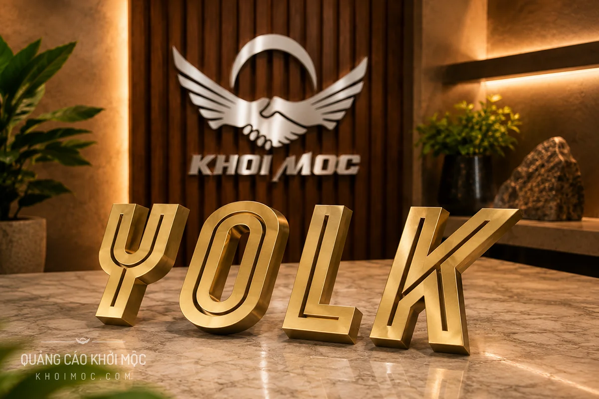 Chữ nổi inox vàng xước thương hiệu YOLK